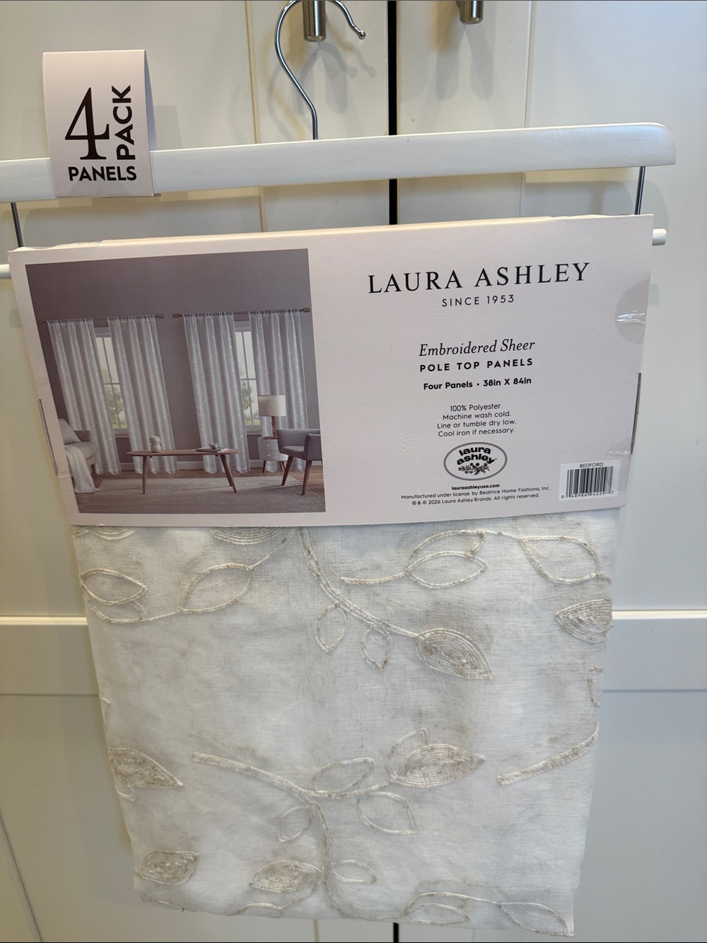 Laura Ashley Ivory Embroidered Sheer Pole Top Curtain Panels - 4 Pack